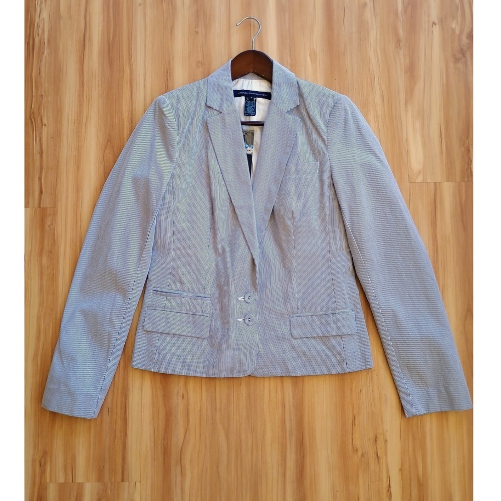 French Connection Womens Navy White Striped Cotton Blazer Jacket 6 NEW Workwear
